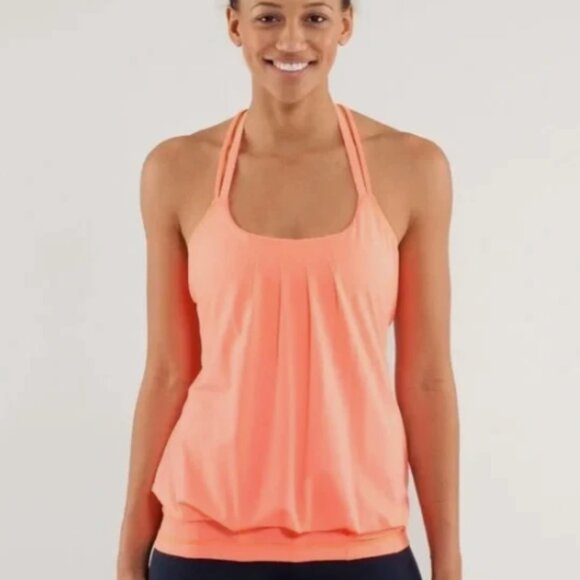 Lululemon Flow and Go Tank II Orange Pop Women's 4 Built In Bra Halter Open Back - Picture 1 of 11